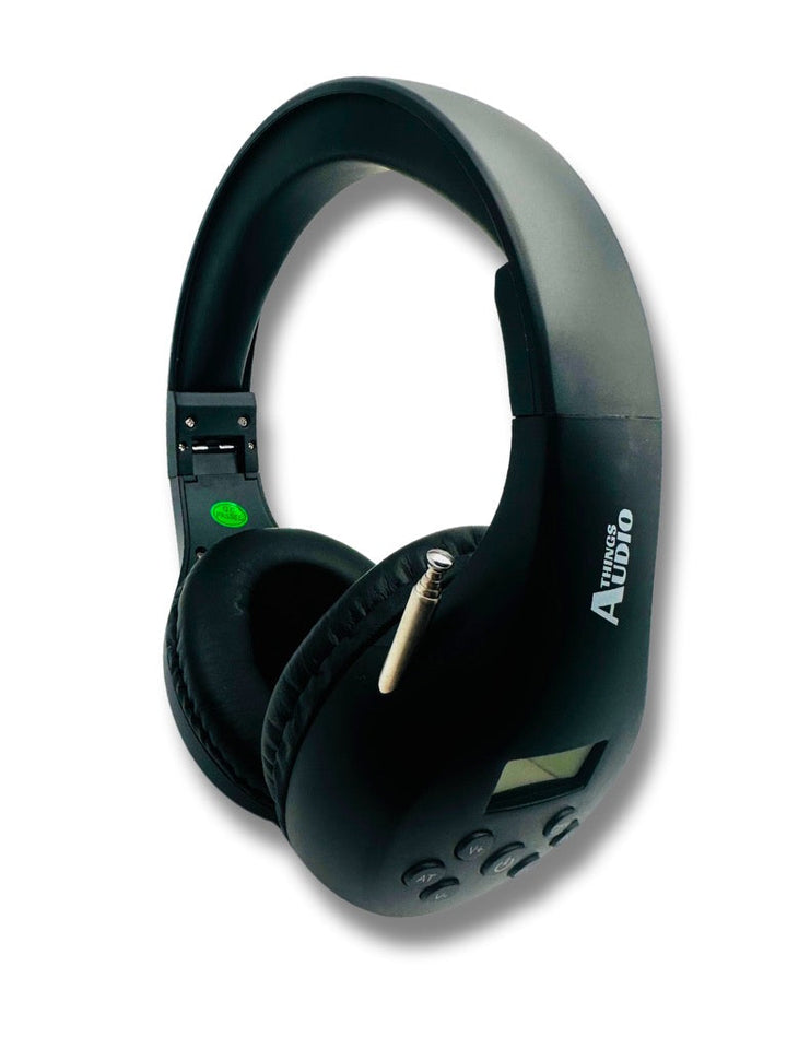Things Audio Portable FM Radio Headphones - Classic All-Black Edition for Universal Style - Extended Antenna Wireless Design (All Black)