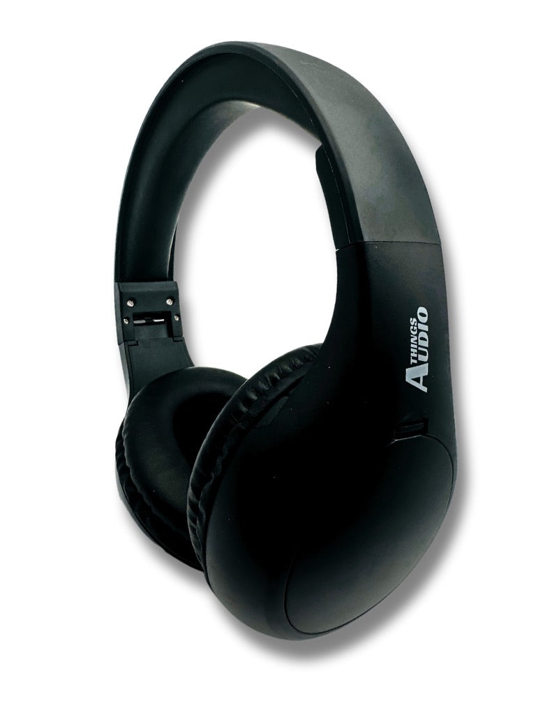 Things Audio Portable FM Radio Headphones - Classic All-Black Edition for Universal Style - Extended Antenna Wireless Design (All Black)