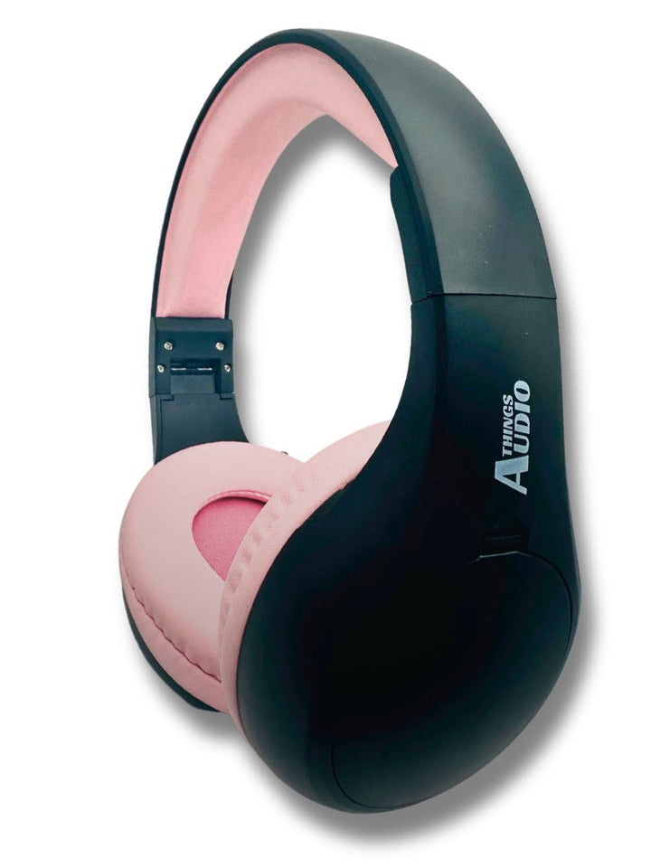 Portable Personal FM Radio Headphones Pull-Out Antenna for Great Reception, Walking, Jogging, Relaxing, School, Talk Radio - Powered by 2AA Batteries (Not Included) (Black & Pink)