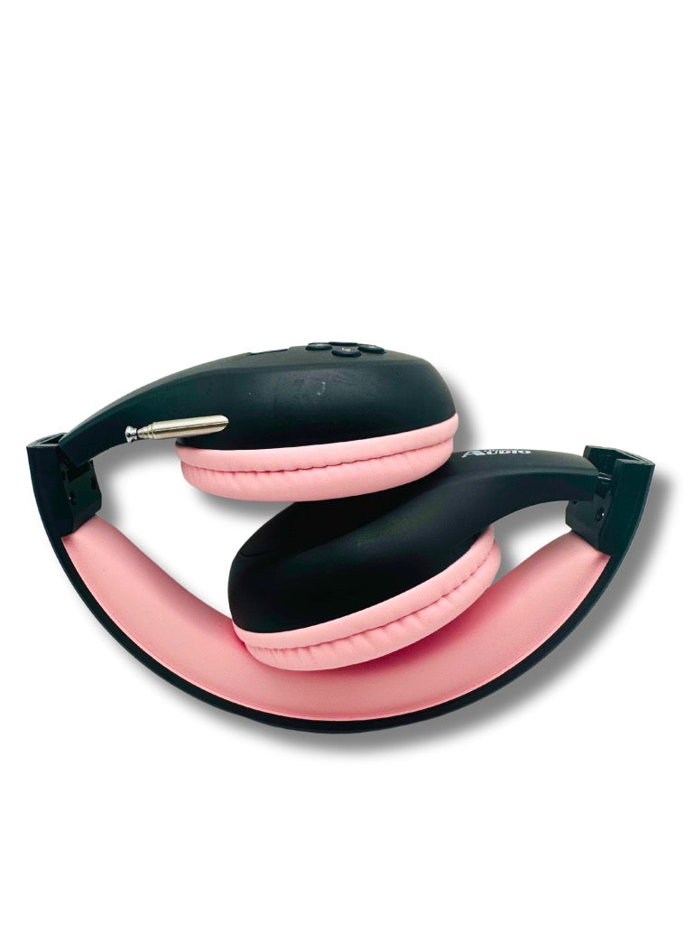 Portable Personal FM Radio Headphones Pull-Out Antenna for Great Reception, Walking, Jogging, Relaxing, School, Talk Radio - Powered by 2AA Batteries (Not Included) (Black & Pink)