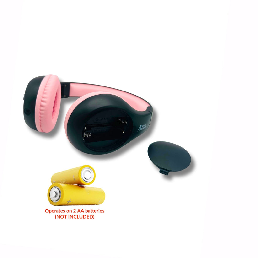 Portable Personal FM Radio Headphones Pull-Out Antenna for Great Reception, Walking, Jogging, Relaxing, School, Talk Radio - Powered by 2AA Batteries (Not Included) (Black & Pink)