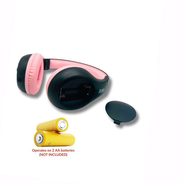 Portable Personal FM Radio Headphones Pull-Out Antenna for Great Reception, Walking, Jogging, Relaxing, School, Talk Radio - Powered by 2AA Batteries (Not Included) (Black & Pink)