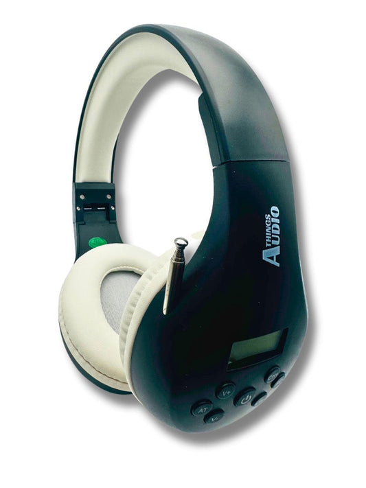 Things Audio black and white over-ear FM radio headphones 