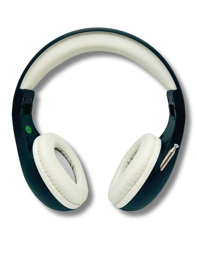 Things Audio black and white over-ear FM radio headphones front view
