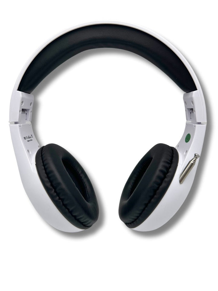 Portable Personal FM Radio Headphones Pull-Out Antenna for Great Reception, Walking, Jogging, Relaxing, School, Talk Radio - Powered by 2AA Batteries (Not Included) (White & Black)