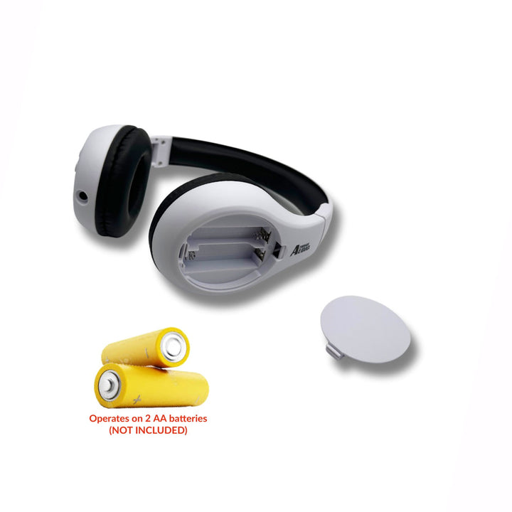 Portable Personal FM Radio Headphones Pull-Out Antenna for Great Reception, Walking, Jogging, Relaxing, School, Talk Radio - Powered by 2AA Batteries (Not Included) (White & Black)