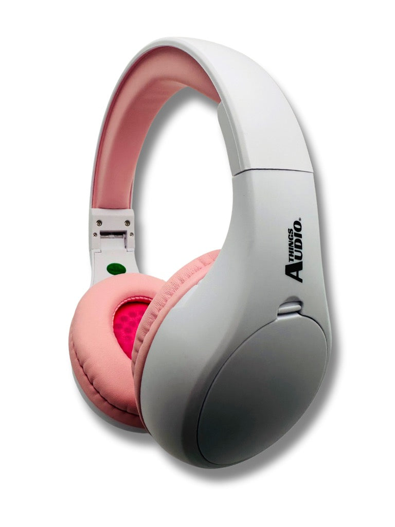 Portable Personal FM Radio Headphones Pull-Out Antenna for Great Reception, Walking, Jogging, Relaxing, School, Talk Radio - Powered by 2AA Batteries (Not Included) (White & Pink)