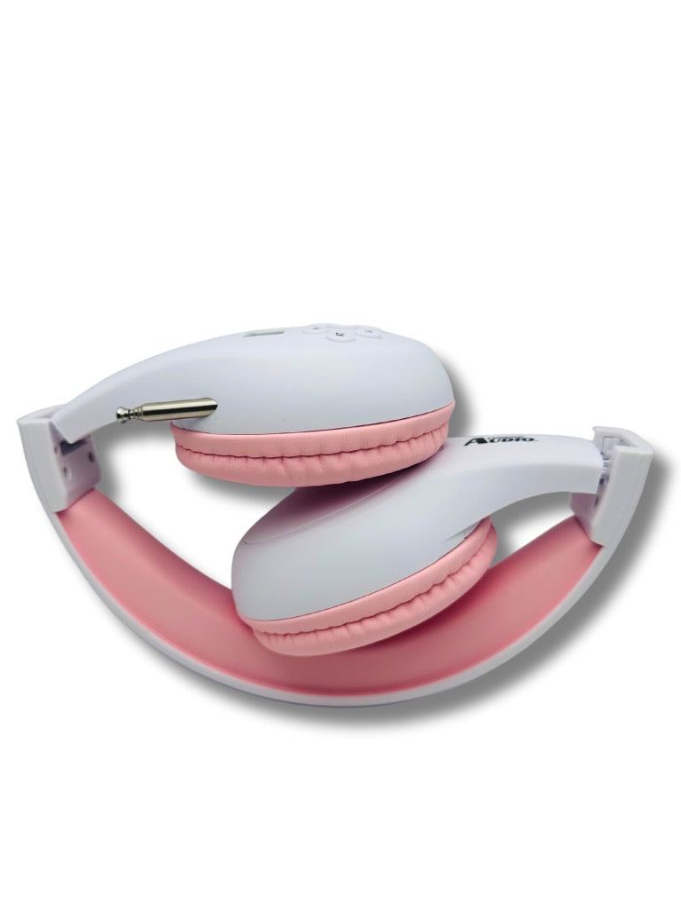 Portable Personal FM Radio Headphones Pull-Out Antenna for Great Reception, Walking, Jogging, Relaxing, School, Talk Radio - Powered by 2AA Batteries (Not Included) (White & Pink)
