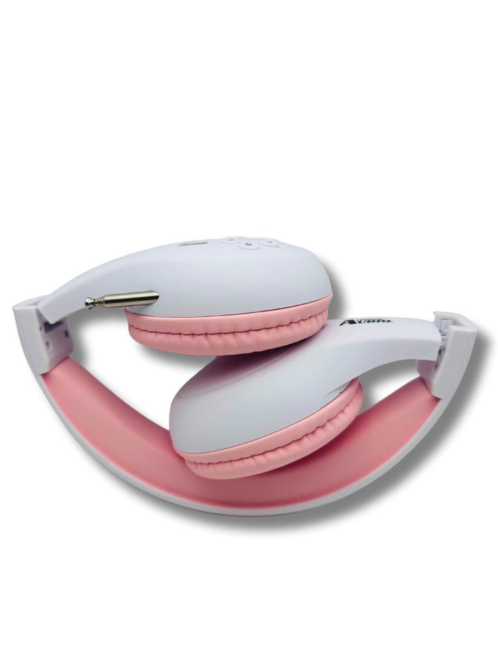 Portable Personal FM Radio Headphones Pull-Out Antenna for Great Reception, Walking, Jogging, Relaxing, School, Talk Radio - Powered by 2AA Batteries (Not Included) (White & Pink)