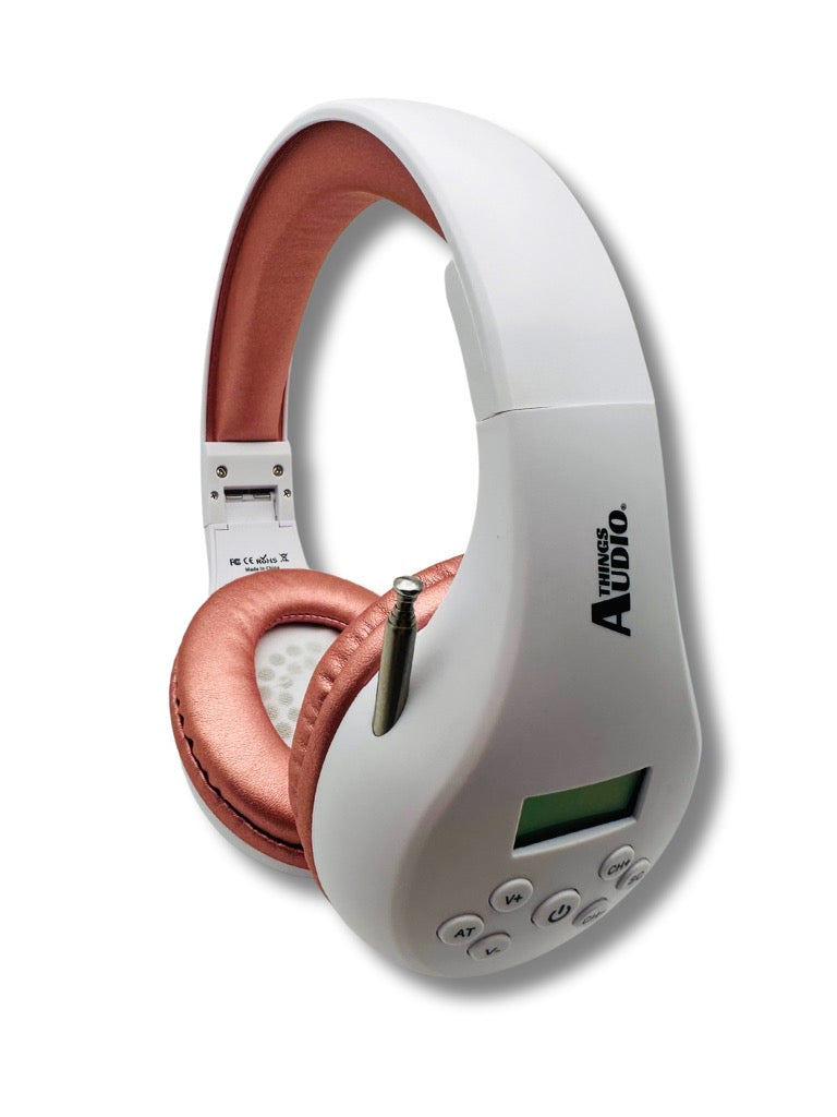 FM Radio Headphones (White & Rose Gold)