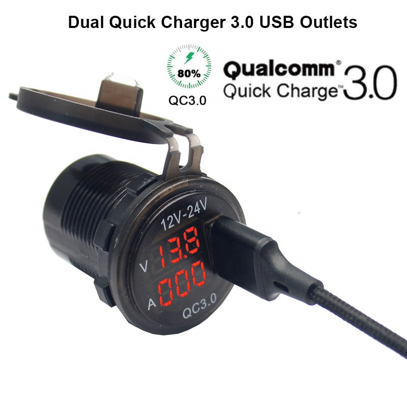 Waterproof 12V/24V QC3.0 Dual USB Fast Chargert Power Outlet with Touch Switch for Car Quick Charge 3.0 Dual USB Charger Socket