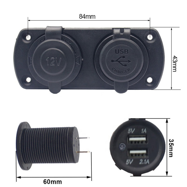 Waterproof 3.1A Dual Port Socket Mobile Phone Bus Usb Charger