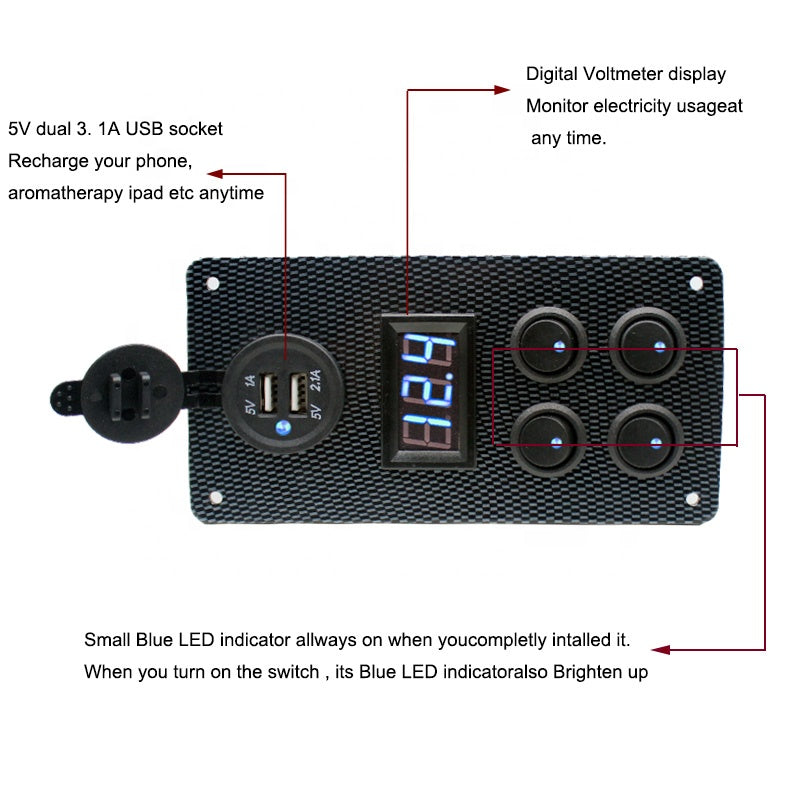 Waterproof Boat Switches Voltmeter Socket Dual USB Socket Panel Mount USB Socket