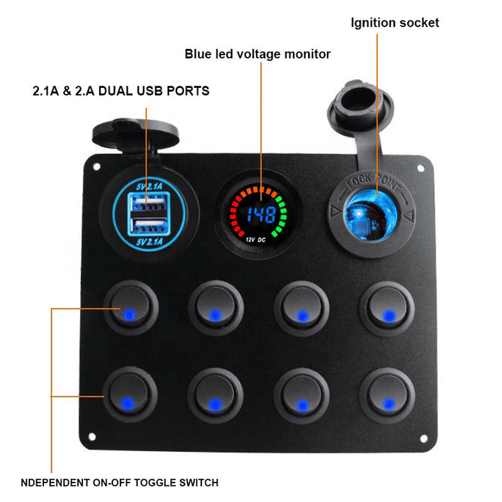 Waterproof DC 12V 24V Panel for Marine Car Boat 5 gang Led Rocker Switch 4.2A USB Charger Rocker switch control panel