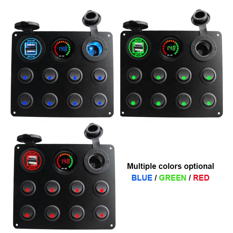 Waterproof DC 12V 24V Panel for Marine Car Boat 5 gang Led Rocker Switch 4.2A USB Charger Rocker switch control panel