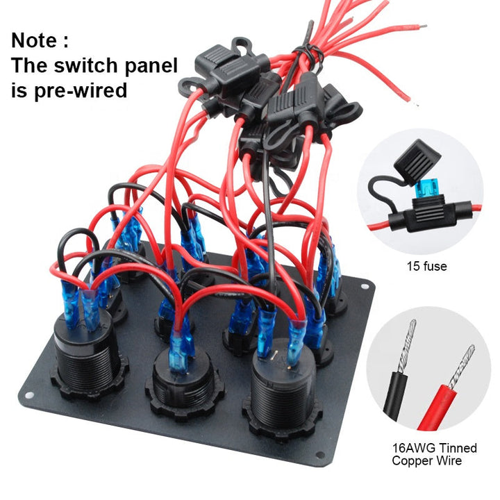 Waterproof DC 12V 24V Panel for Marine Car Boat 5 gang Led Rocker Switch 4.2A USB Charger Rocker switch control panel