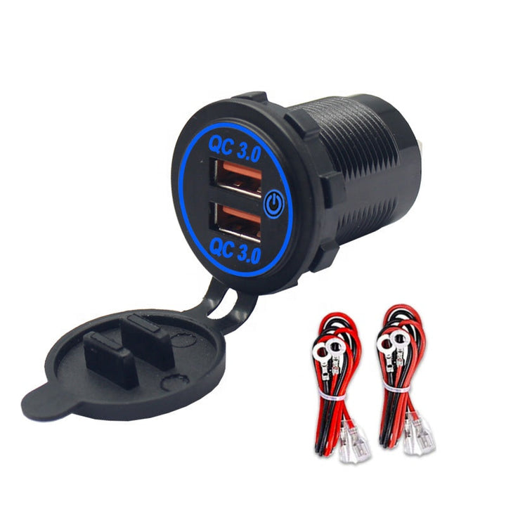 Waterproof QC 3.0 Dual Port Socket Mobile Phone USB Car Charger