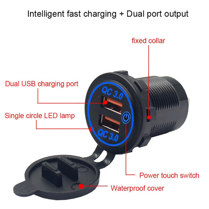 Waterproof QC 3.0 Dual Port Socket Mobile Phone USB Car Charger