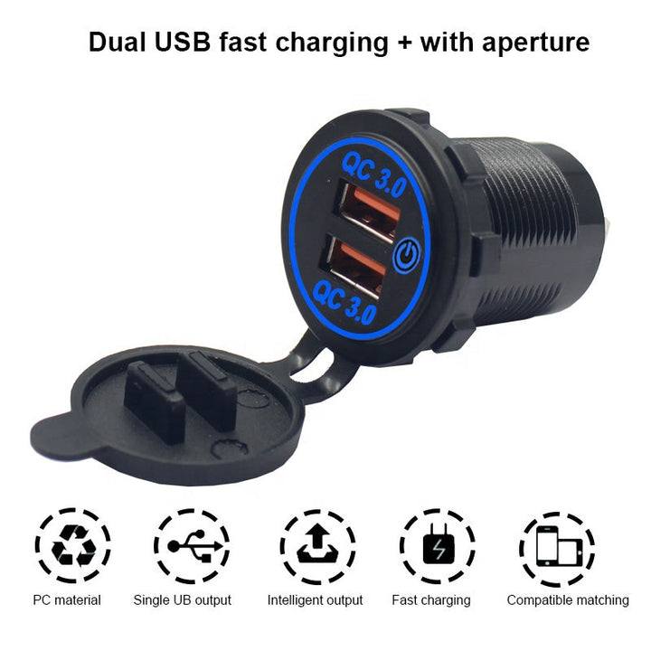 Waterproof QC 3.0 Dual Port Socket Mobile Phone USB Car Charger