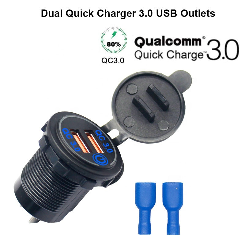 Waterproof QC 3.0 Dual Port Socket Mobile Phone USB Car Charger