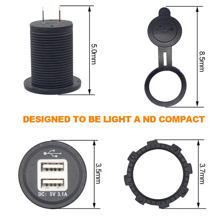 Waterproof USB Charger Adapter Socket 12-24V Outlet Power Jack Marine Motorcycles With LED Indicator