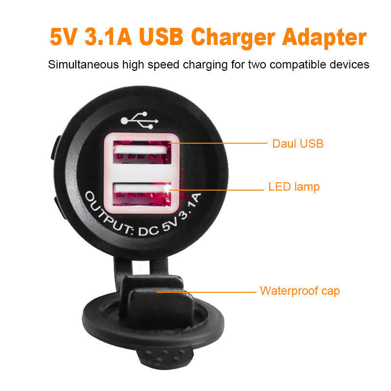 Waterproof dual porta usb 3.1 round panel car charger