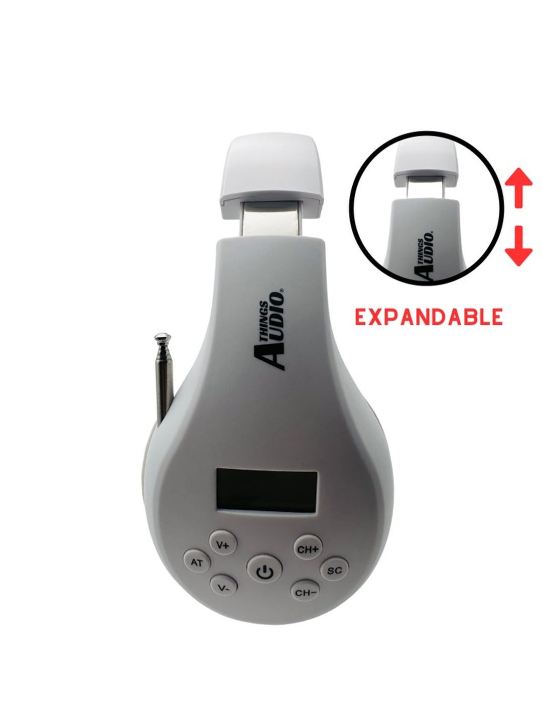 Things Audio white and pink expandable over-ear FM radio headphones 