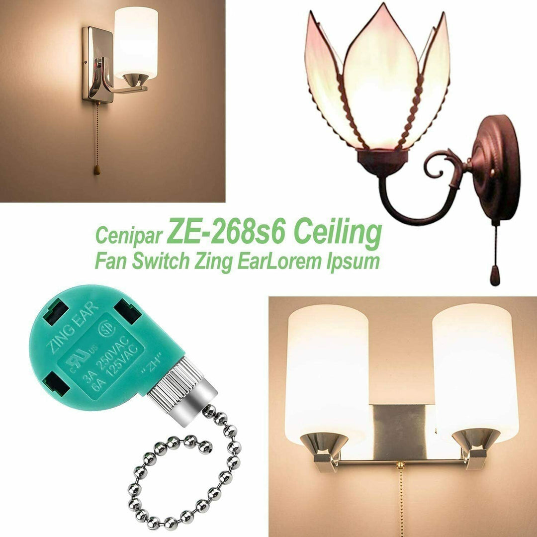 ZING EAR Pull Chain Ceiling Fan Switch 3 Speed 4 Wire ZE-268S6 (Gold) 1PCS