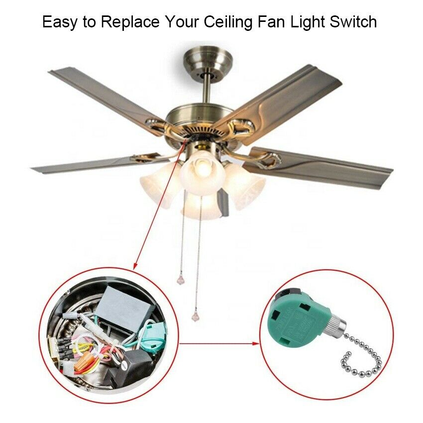 ZING EAR Pull Chain Ceiling Fan Switch 3 Speed 4 Wire ZE-268S6 (Gold) 1PCS