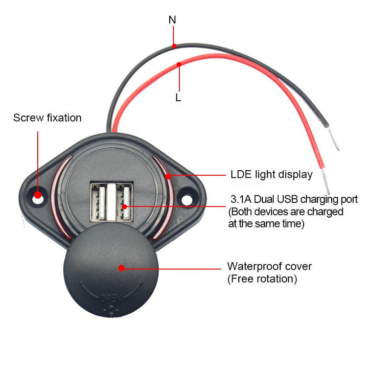 Fast charger 3.1a 2 USB 12-24 V dual port car charger