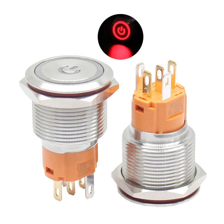 ring lamp power symbol Waterproof LED light self-lock self-reset button 5v 12v 220v 19mm metal push button switch