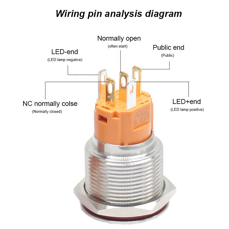 ring lamp power symbol Waterproof LED light self-lock self-reset button 5v 12v 220v 19mm metal push button switch